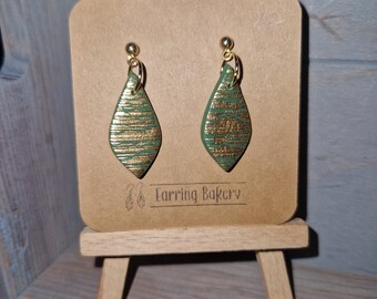 Polymer Clay | Earrings Dark Green Gold