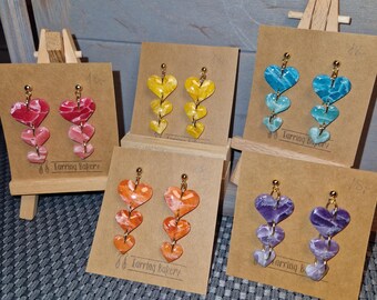 Polymer Clay | Earrings Earrings Triple Hearts Long Heart Gemstone