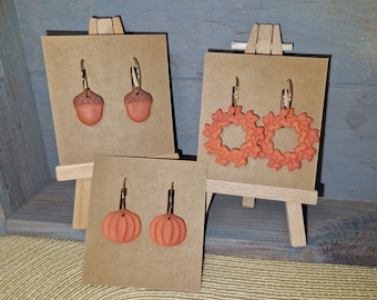 Polymer Clay | Earrings Autumn Pumpkin Autumn Leaf Acorn Orange Gold Autumn Fall