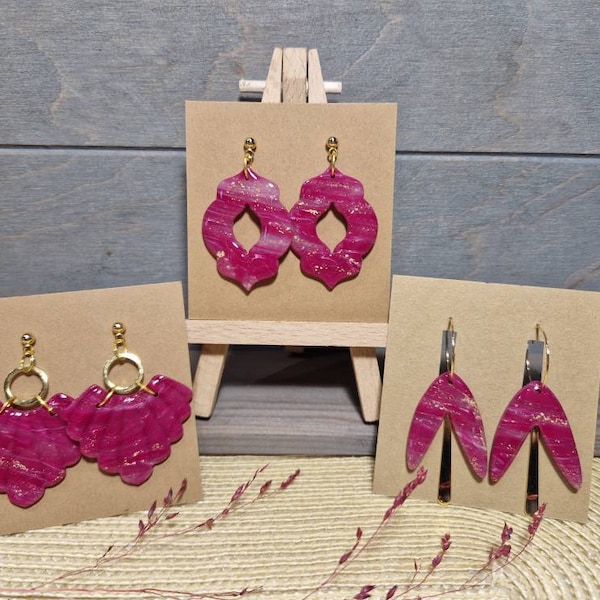 polymer clay | Magenta Gold Earrings Hoops