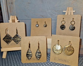 Polymer Clay | Earrings Black Gold Round Gift Drop