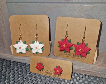 Polymer Clay | Earrings Poinsettia Christmas Flower Studs
