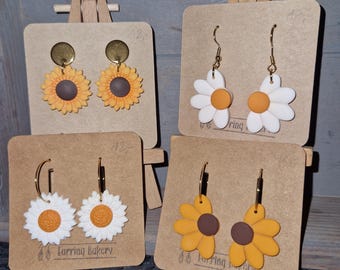 Polymer Clay | Earrings Summer Spring Flowers Sunflower Daisy Gold