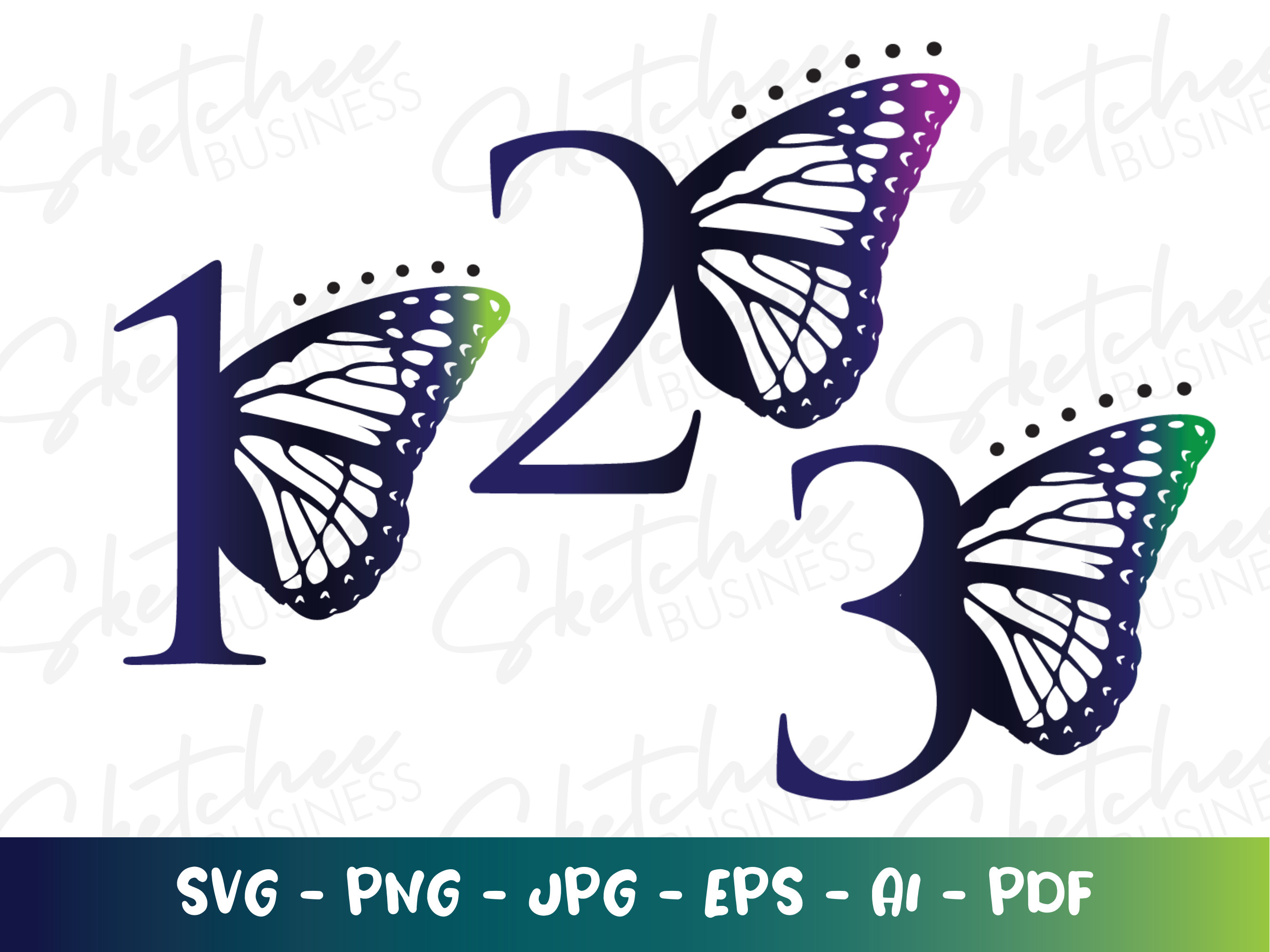 Butterfly Numbers SVG, Butterfly Number Frame, Butterfly Numbers 09