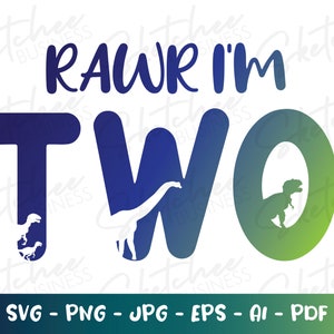 Rawr Sono due svg png pdf, secondo compleanno svg, bambini compleanno camicia SVG, cricut cut files, silhouette, due anni compleanno svg, Toddler SVG