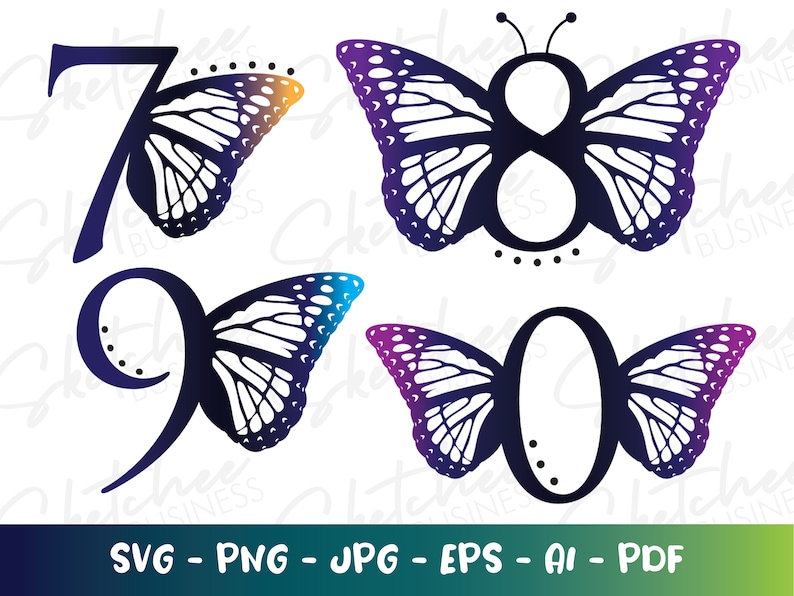 Butterfly Numbers SVG, Butterfly Number Frame, Butterfly Numbers 09