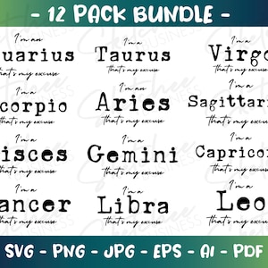 Zodiac Bundle SVG, Zodiac Icons, Zodiac Symbols, Horoscope SVG, 12 Zodiac Signs, Cricut Cut File, 12 Horoscopes, Zodiac Gifts, Zodiac Icons