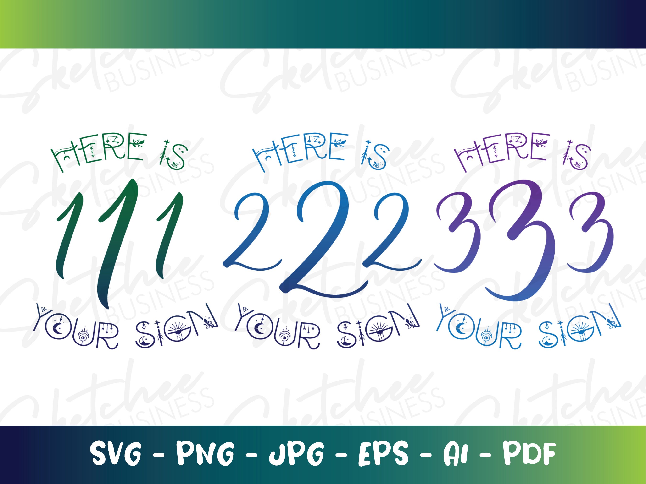 Angel Numbers Svg Png Pdf, Spirit Numbers SVG, 111, 222, 333, 444, 555 ...