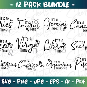 Zodiac Bundle SVG, Zodiac Icons, Zodiac Symbols, Horoscope SVG, 12 Zodiac Signs, Cricut Cut File, 12 Horoscopes, Zodiac Gifts, Zodiac Shirt