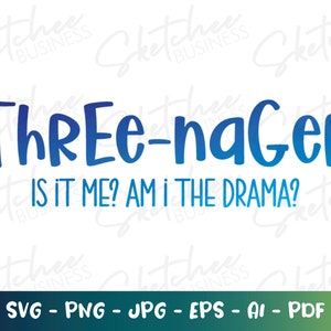 Threenager svg png pdf, Three-nager birthday svg, tre anni SVG, file cricut cut, silhouette, compleanno 3 anni, Sassy toddler bday
