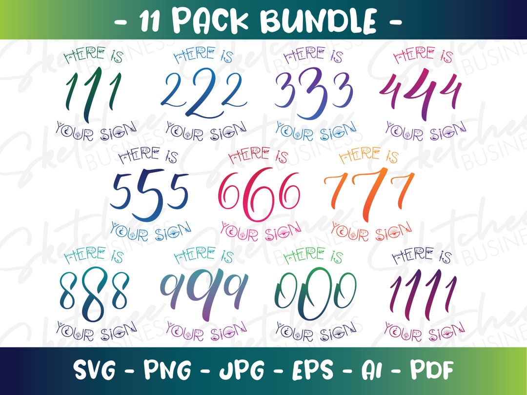 Angel Numbers Svg Png Pdf, Spirit Numbers SVG, 111, 222, 333, 444, 555 ...