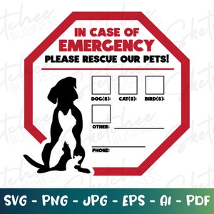 Señal de ventana de emergencia para mascotas SVG, PET Emergency Fire SVG, archivo de corte cricut, pegatina de seguridad para mascotas, pegatina de ventana de emergencia o incendio para mascotas, cuidado de mascotas