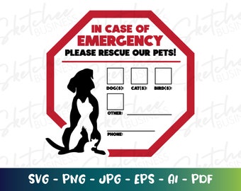 Emergency Pet Window Sign SVG, Pet Emergency Fire SVG, cricut cut file, Pet Safety Sticker, Pet Emergency or Fire window sticker, pet care