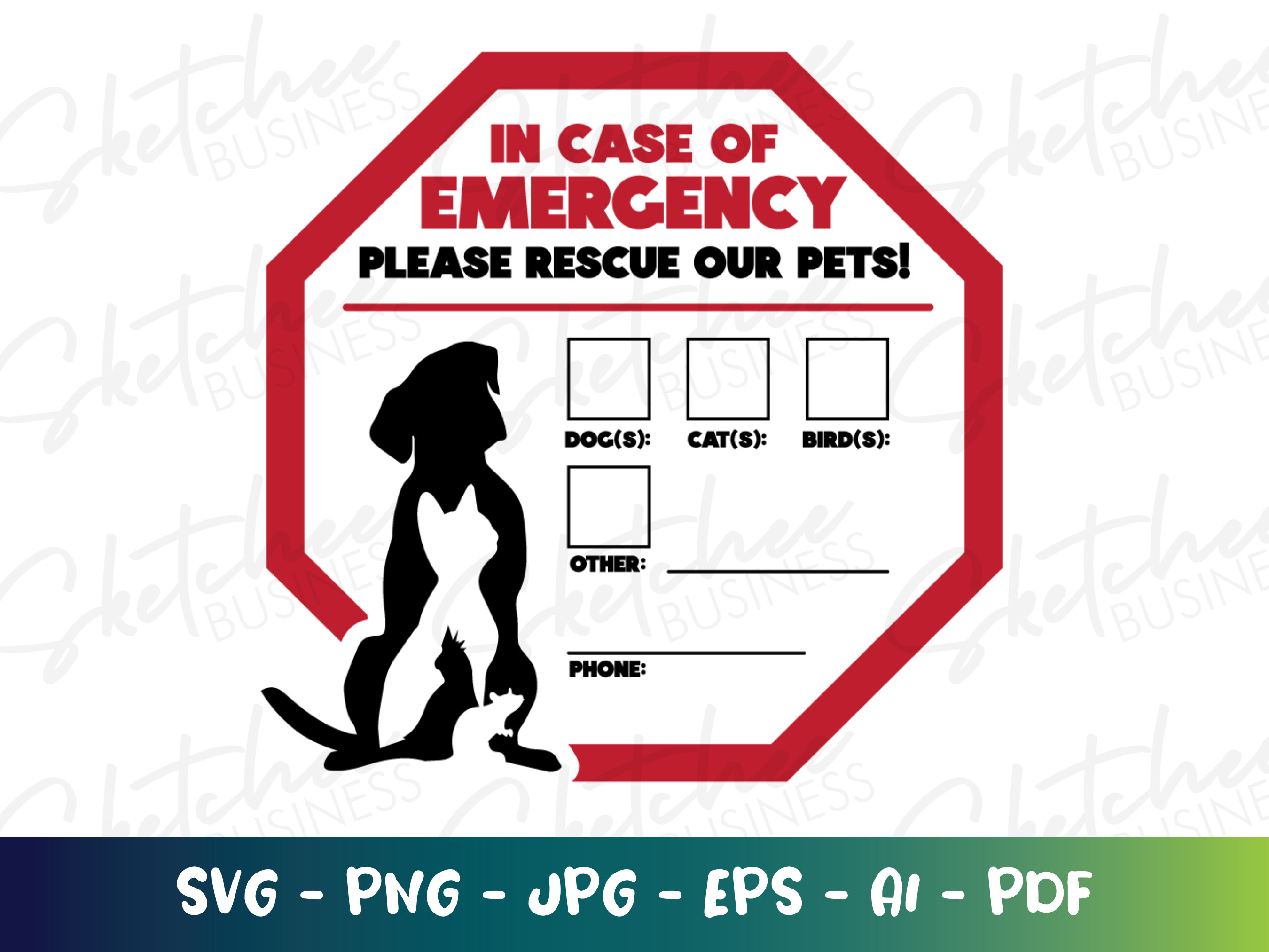 Emergency Pet Window Sign SVG, Pet Emergency Fire SVG, Cricut Cut File