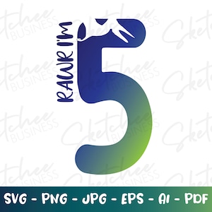 Rawr I'm five svg png pdf, fifth birthday svg, kids birthday SVG, cricut cut files, silhouette, 5 five year old birthday svg, little kid SVG