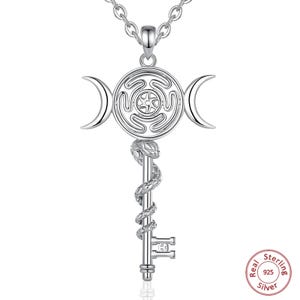 JERWLI Collana Hekate In Argento 925 Con Ciondolo Triplice Luna E Pietre Naturali – Gioiello Mistico Per Donne