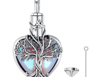 Sterling Silver Tree of Life Cremation Urn Pendant for Necklace - Moonstone Ashes Pendant