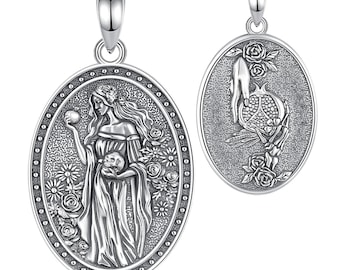 925 Sterling Silver Persephone Pendant: Pomegranate Skull, Wicca Amulet