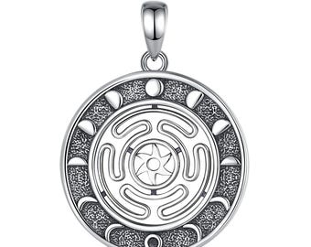 925 Sterling Silver Hekate Wheel Pendant – Triple Goddess Moon Phase Amulet