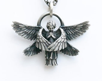 Vintage Silver Color Angel Pendant Handmade Seraphim Pray Pendant Men Women Anniversary Jewelry Gifts.