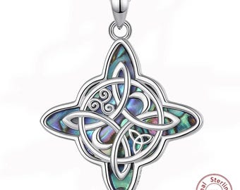 Abalone Witch Knot Pendant: 925 Sterling Silver Wicca Amulet