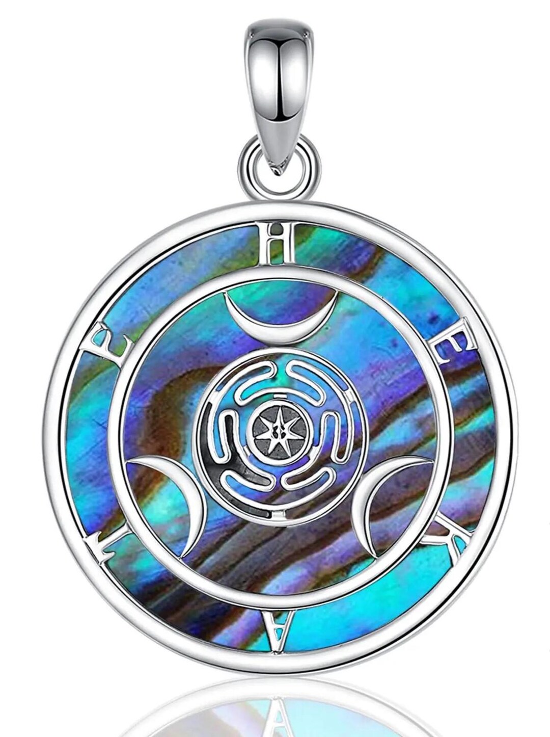 925 Sterling Silver Hecate Wheel Pendant – Abalone Triple Moon Goddess ...
