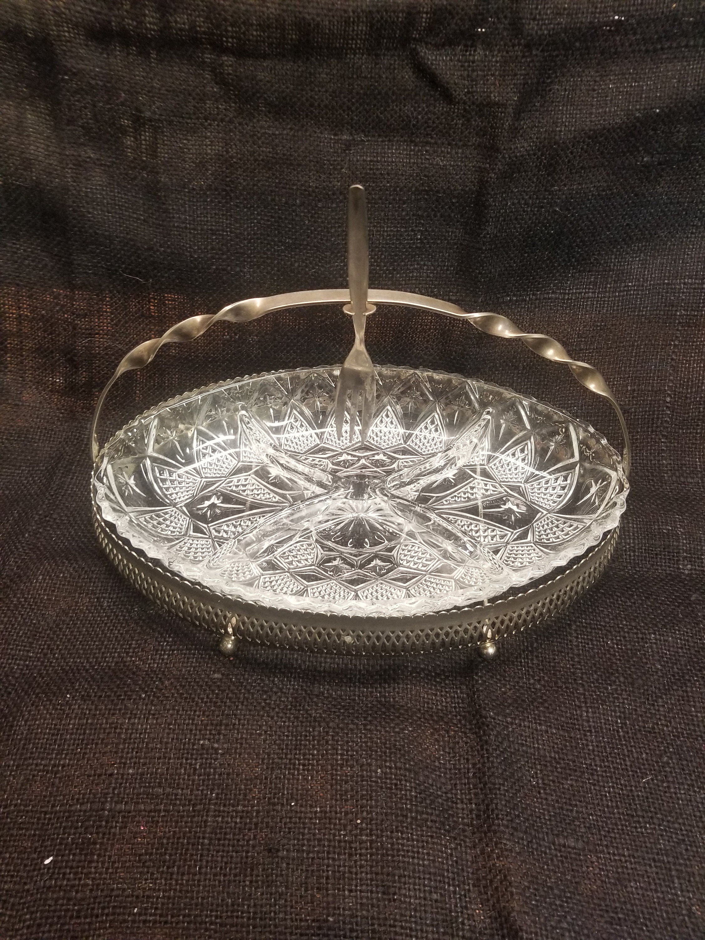 Vintage Silver Plated Cut Glass Relish/pickle Dish Tray Etsy