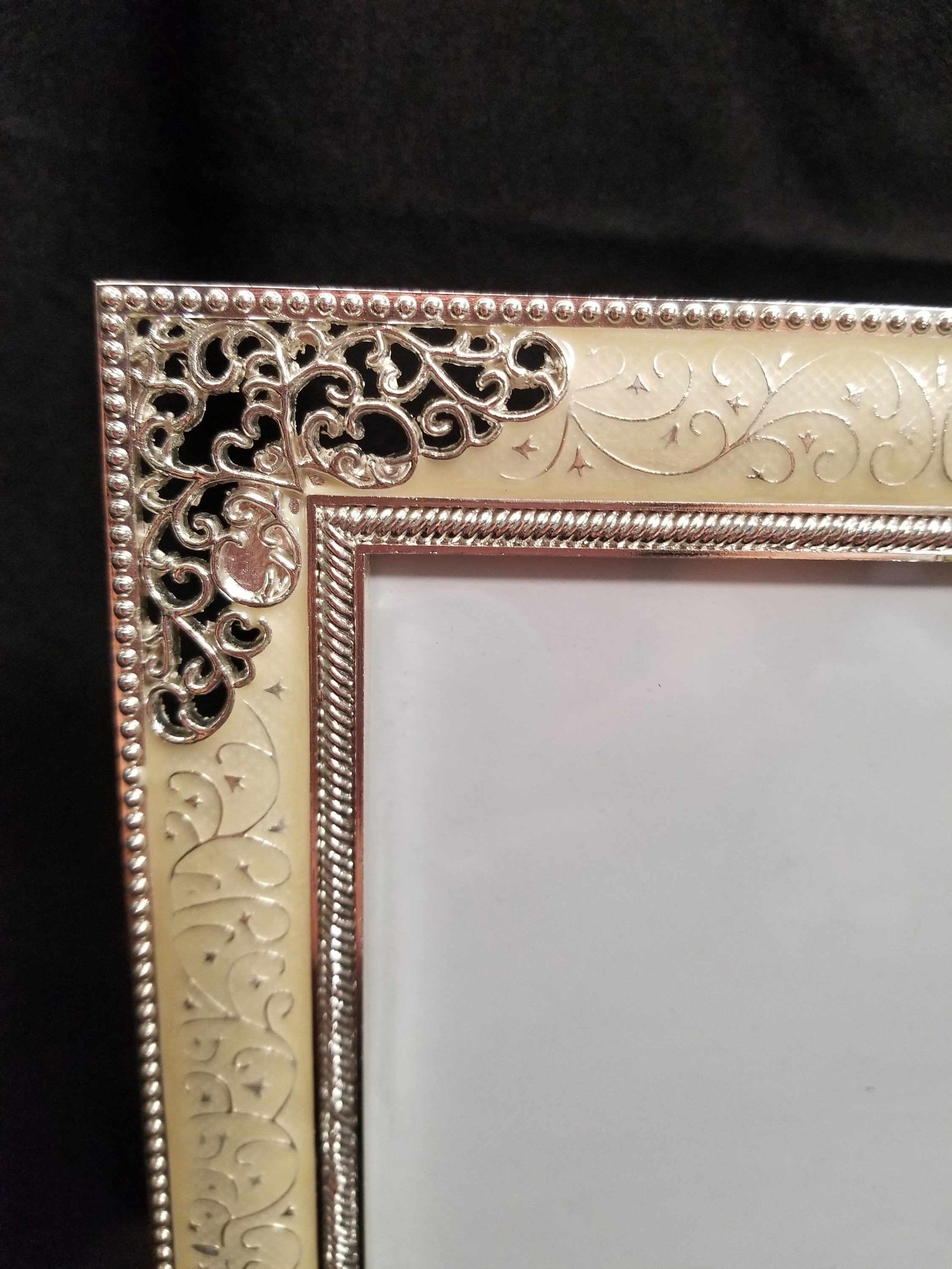 Silver Porcelain Enamel Inlay 5x7 Picture Frame Tabletop Etsy
