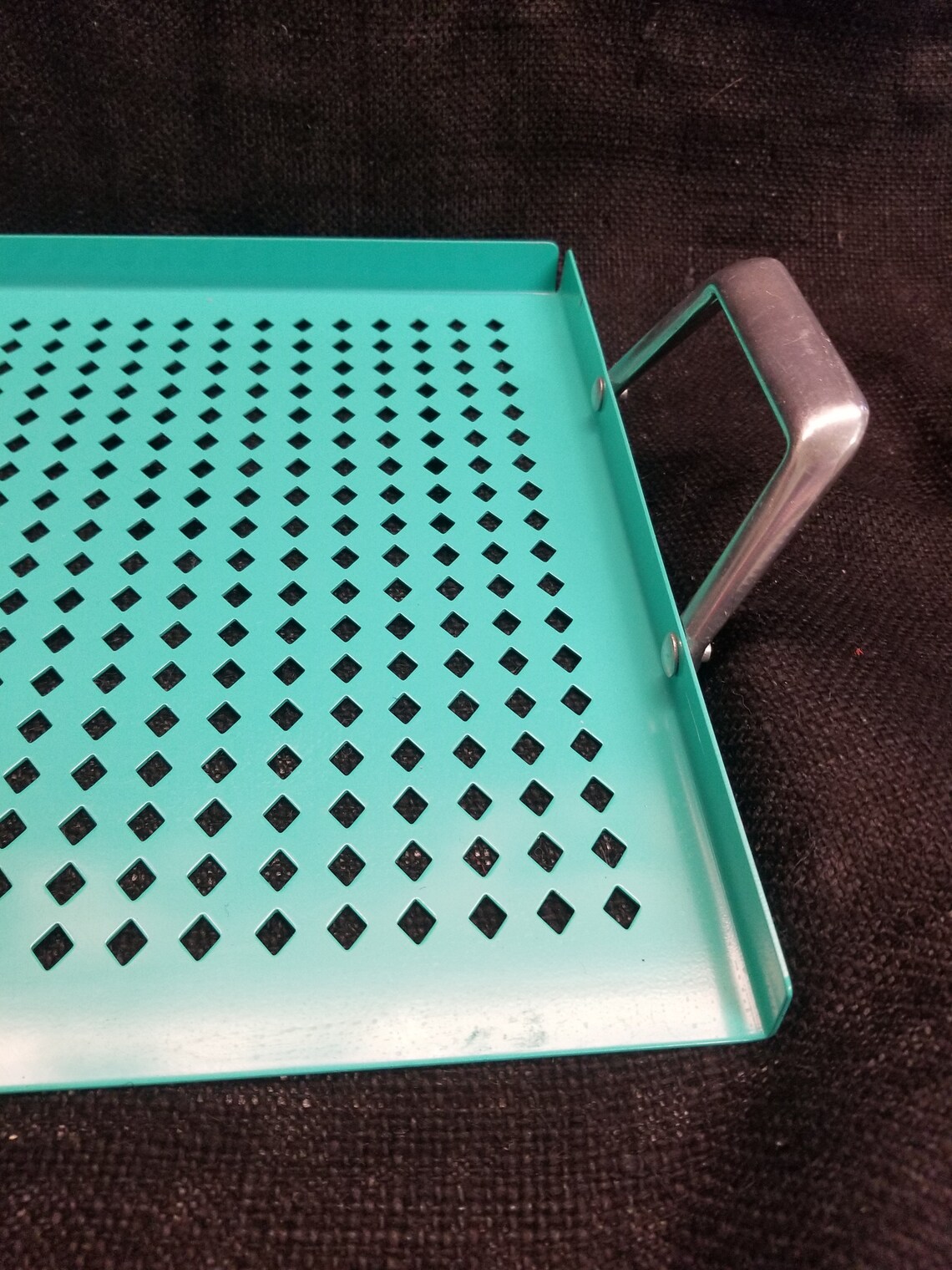 Retro Teal Metal Tray with Silver Handles Bed Tray Aqua Etsy