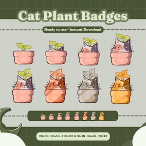Süße Katzen und Pflanzen Badges (8er Pack) für Twitch, Discord, Youtube | Tracking-Abzeichen, Twitch-Abzeichen, niedliche Tracking-Grafiken