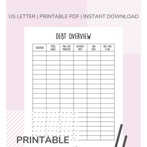 Debt Overview Worksheet Digital Download Printable PDF | Etsy