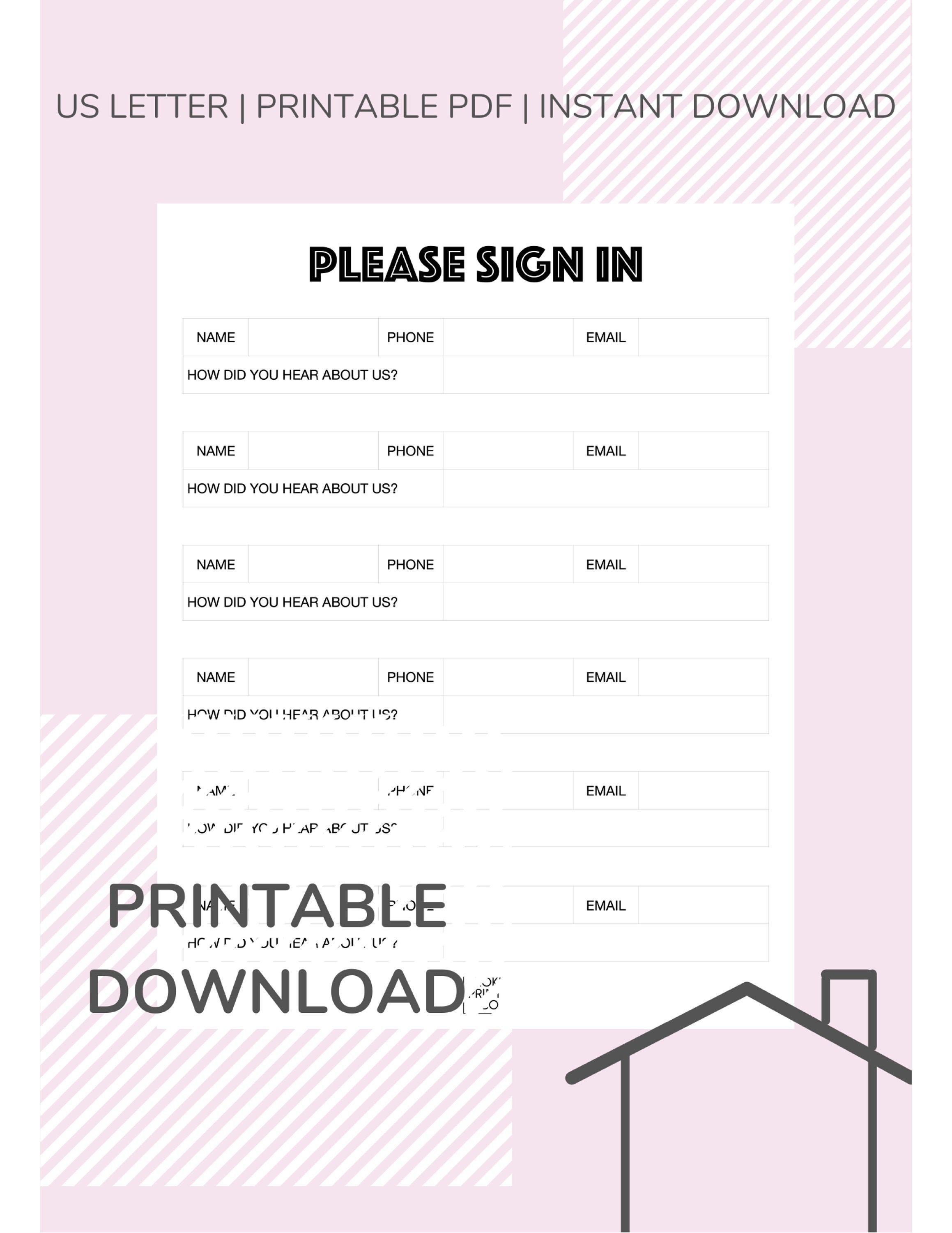 Sign In Worksheet Digital Download Printable PDF Etsy