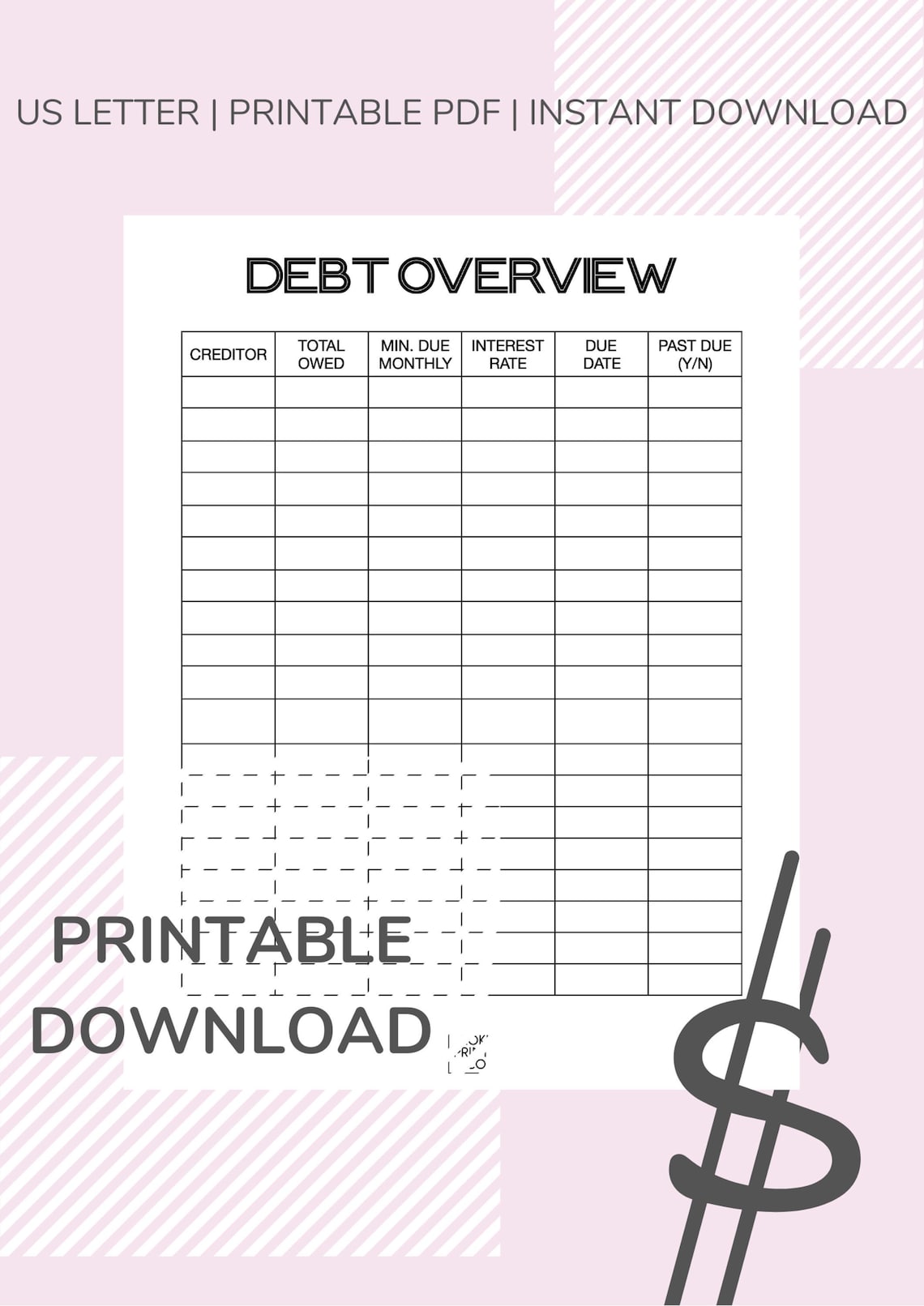 Debt Overview Worksheet Digital Download Printable PDF Etsy