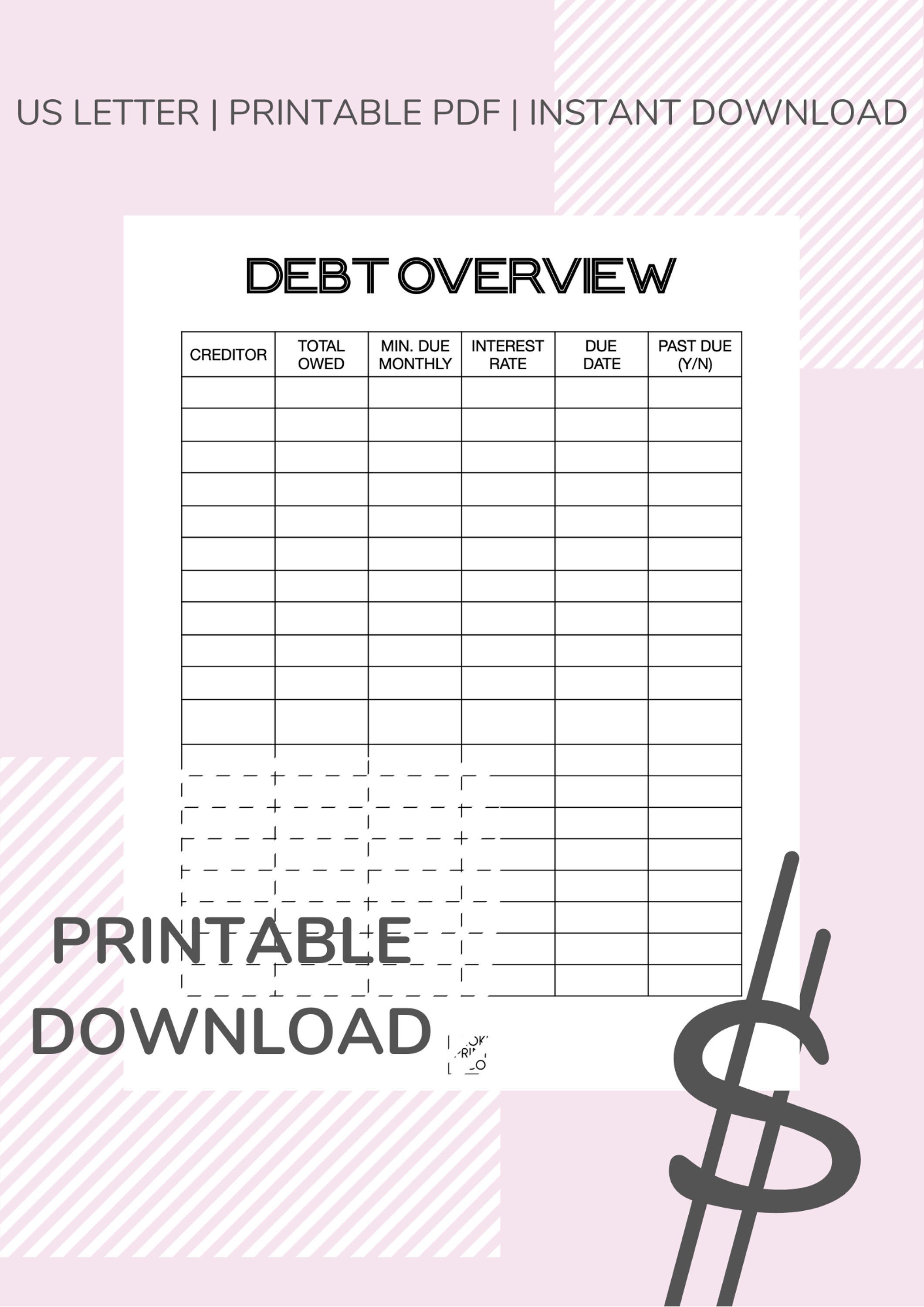 Debt Overview Worksheet Digital Download Printable PDF | Etsy