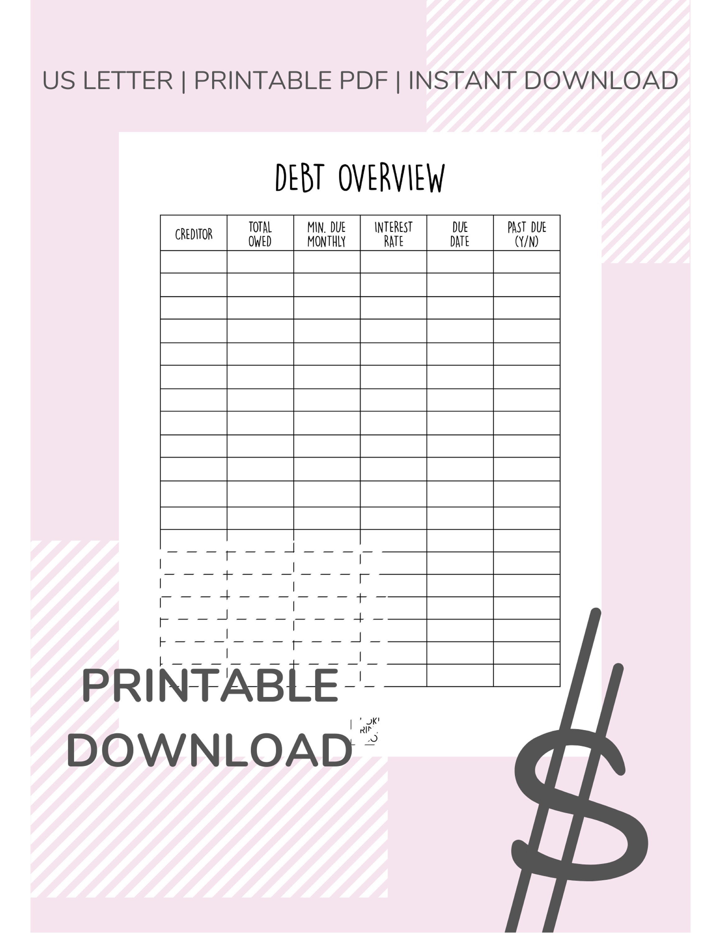 Debt Overview Worksheet Digital Download Printable PDF | Etsy