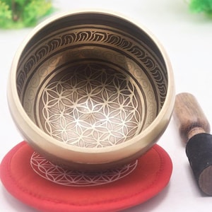 11cm Handmade Flower of Life singing bowl - Tibetan singing bowl for mediation chakra healing prayer and yoga gift set bowl