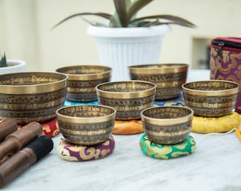 Handmade Tibetan Singing Bowl Set: 7 Chakra Bowls for Sound Healing