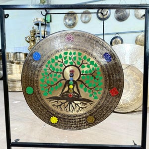 Seven Chakra Handmade Nepalese Meditation Gong with Stand