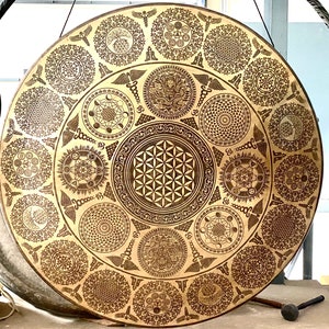 Special crafted Extra-large Special carving sound healing Tibetan gong from Nepal-Sound Therapy healing gong bell-Standing bell - Sound bath
