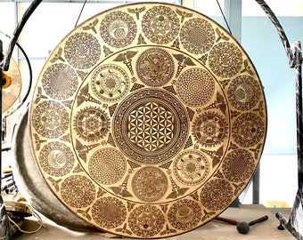 Special crafted Extra-large Special carving sound healing Tibetan gong from Nepal-Sound Therapy healing gong bell-Standing bell - Sound bath