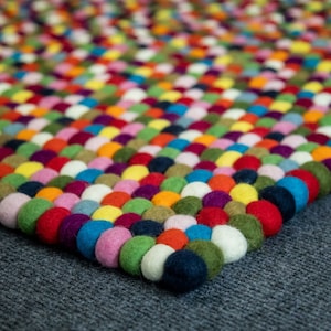 80-300 CM Rectangle Felt Ball Rug. Colorful Felt Ball rug- 100 % Wool Carpet hand-made felt rug from Himalayan (Free Shipping)