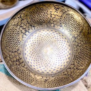 Extra Large Flower of Life Singing Bowl - Deep Vibration Healing for Chakra Balancing Sound Therapy Crafted by skilled artisans in Nepal