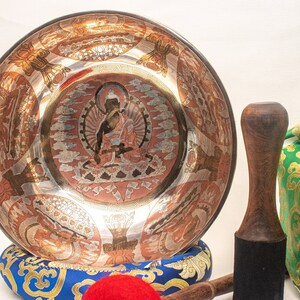 12 inches Pancha buddha Handcrafted copper and Silver Plated Singing Bowls for Meditation and Healing- Buddha Carved -Best for Sound Healing