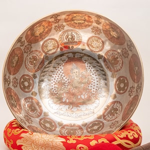 12&quot; Handcrafted Gold and Silver Plated Singing Bowls for Meditation and Healing-Medicine Buddha Carved -Sound Healing, Chakra Balancing