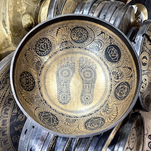 Extra Large Buddha Feet Carved Singing Bowl – 10&quot; to 26&quot; Size Options - Tibetan Singing Bowl-Standing Bowl for Chakra Healing and Meditation
