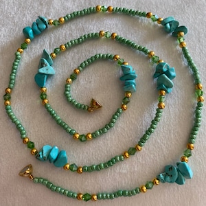Turquoise stone and gold waist beads , waist chain