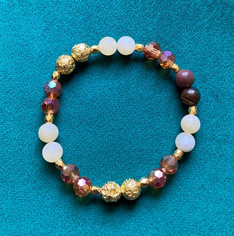 and Gold Lava Stone bracelet set Crystal Glass Yellow Jade