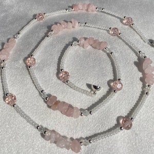 Rose Quartz Stone and silver accent waist beads
