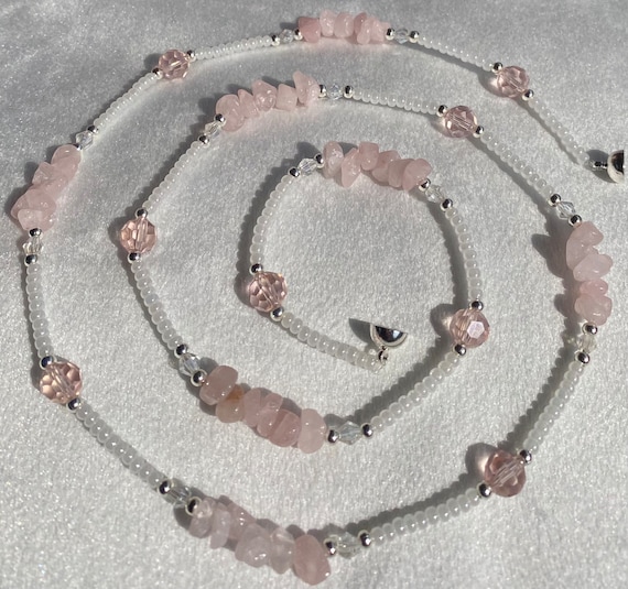 Rose Quartz Stone and silver accent waist beads