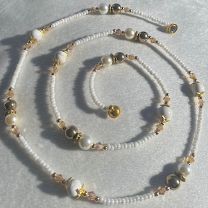 White howlite and gold accent waist beads